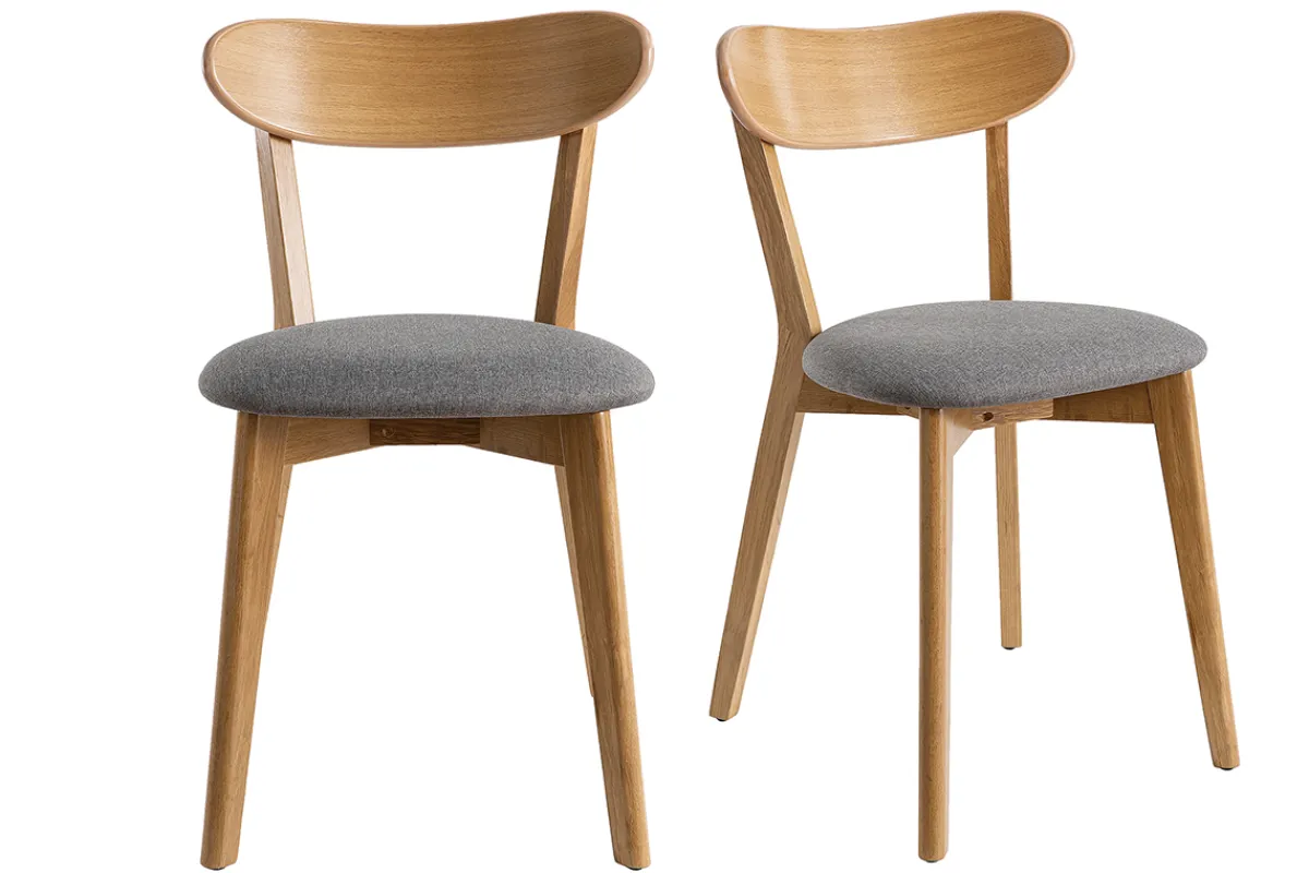 Miliboo Stühle im Eichen-Vintage und Sitzfläche aus grauem Chiné (2er-Set) DOVE* Design-stühle|Holzstühle