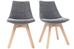 Miliboo Stühle skandinavisch aus dunkelgrauem Stoff und Holz (2er-Set) MATILDE* Design-stühle