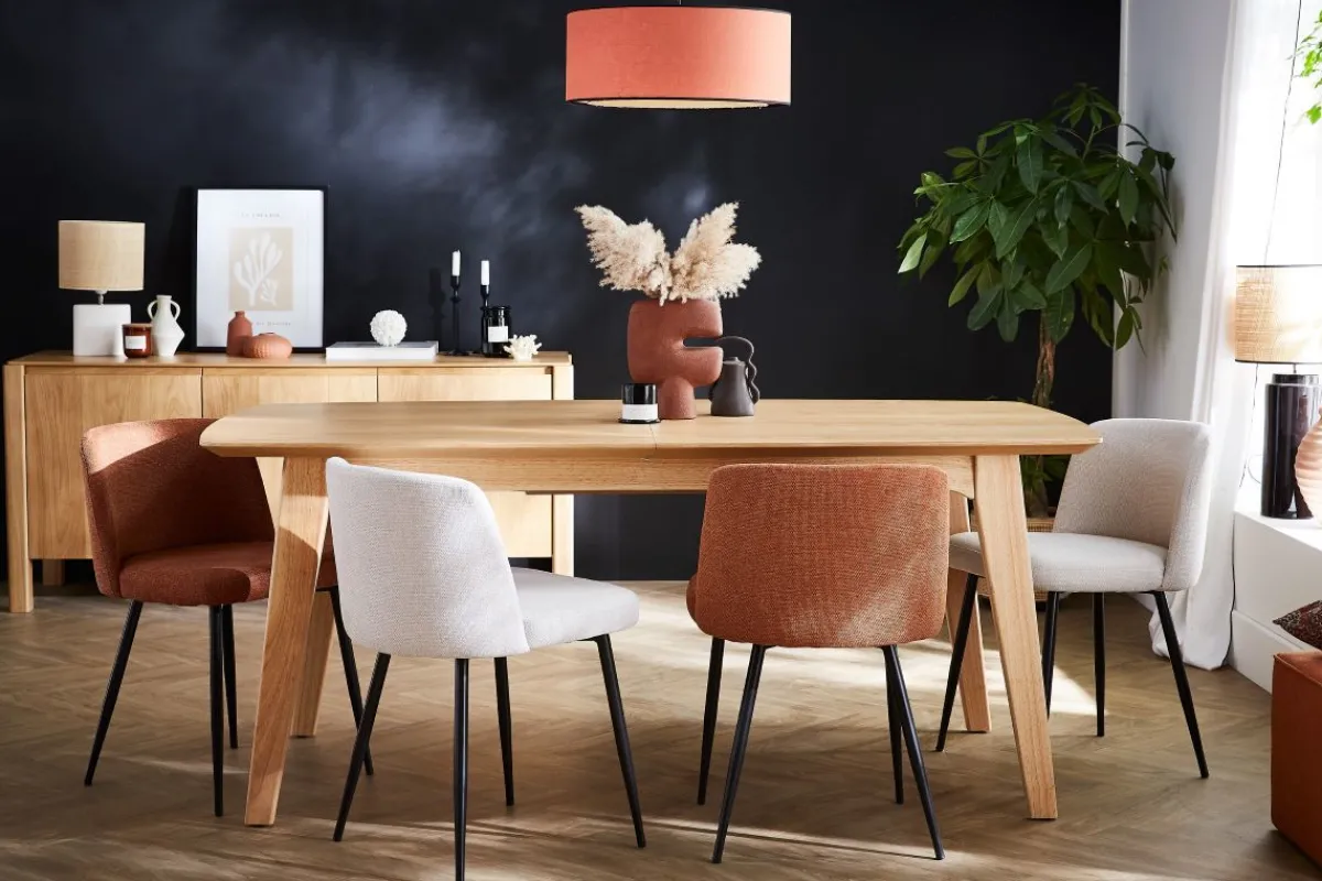 Miliboo Stühle Stoff mit strukturiertem Samteffekt in Beige und schwarze Metallfüße (2er-Set) MONTI* Design-stühle