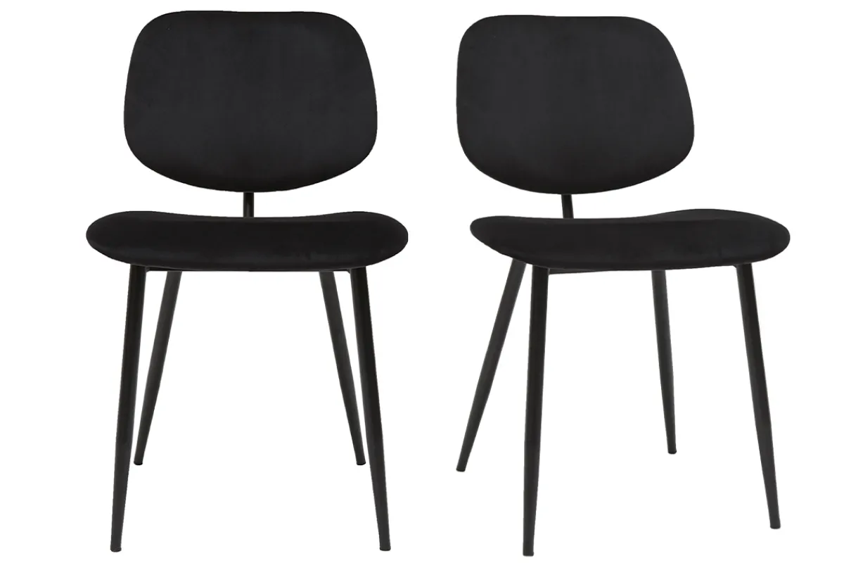 Miliboo Stühle TOBIAS aus schwarzem Samt und schwarz lackiertes Metall 2er-Set TOBIAS* Design-stühle