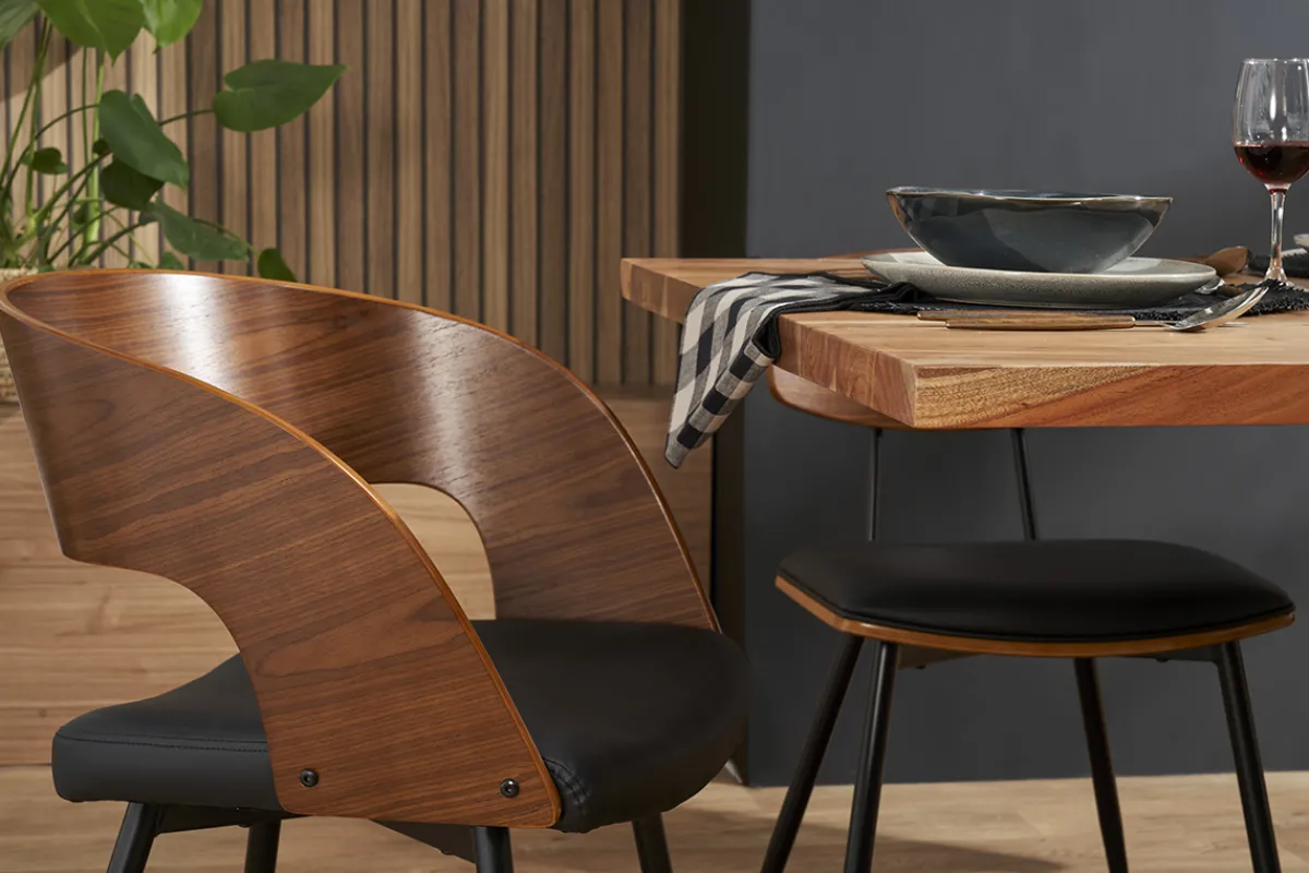 Miliboo Stühle Walnussoptik und schwarze Sitzfläche (2er-Set) RIFF* Design-stühle|Holzstühle