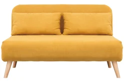 Miliboo Stoffsofa ausziehbar 1-Sitzer Samt-Effekt senfgelb AMIKO* Schlafsofas|Schlafsessel