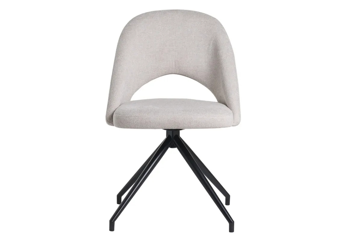 Miliboo Stuhl aus beigem Stoff mit texturiertem Samteffekt und schwarzem Metall 360° drehbar COSETTE* Design-stühle