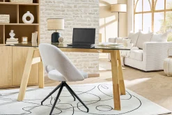 Miliboo Stuhl aus beigem Stoff mit texturiertem Samteffekt und schwarzem Metall 360° drehbar COSETTE* Design-stühle