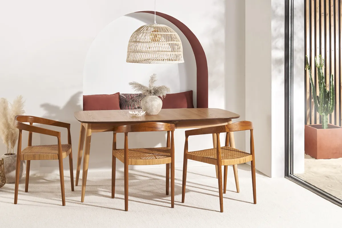 Miliboo Stuhl aus massivem Teakholz und Rattangeflecht NEGARA* Design-stühle