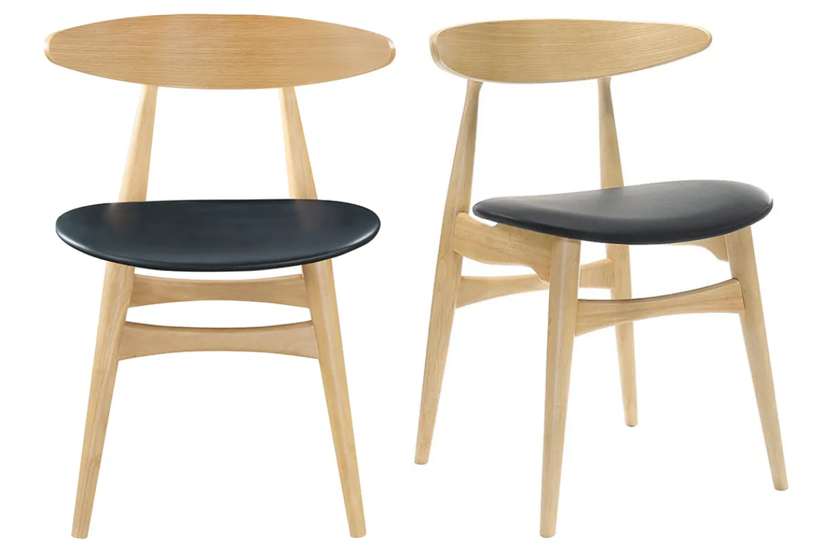 Miliboo Stuhl Holz h und PU Schwarz skandinavisches / japanisches Design WALFORD* Design-stühle|Holzstühle