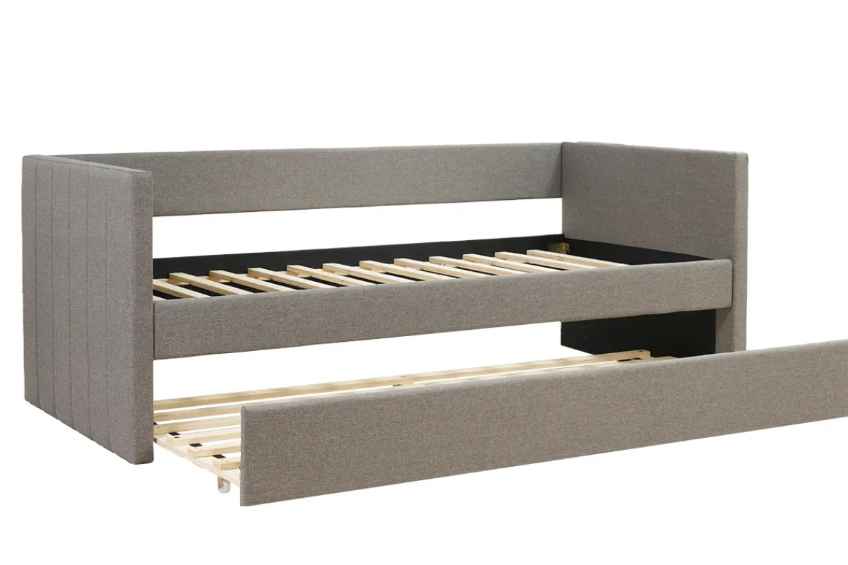 Miliboo Tagesbett mit Ausziehbett hellgrauer Stoff 90x195 cm ELIE*Kinder Betten Für Erwachsene|Kinderbetten
