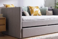 Miliboo Tagesbett mit Ausziehbett hellgrauer Stoff 90x195 cm ELIE*Kinder Betten Für Erwachsene|Kinderbetten