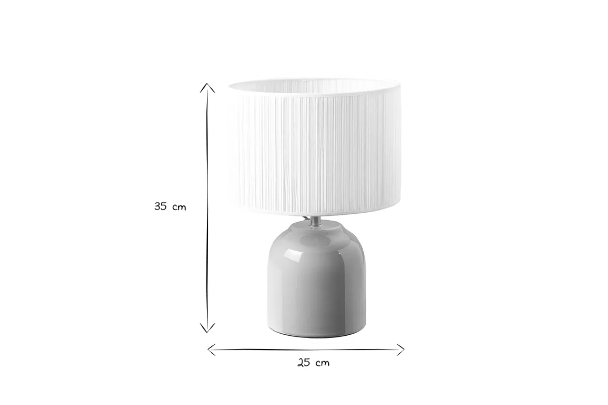 Miliboo Taupefarbene Tischlampe aus glänzender Keramik und Lampenschirm aus weißem Plissee-Stoff H35 cm PIEGA* Tischlampe|Tischlampe