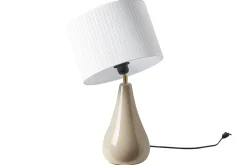 Miliboo Taupefarbene Tischlampe aus glänzender Keramik und Lampenschirm aus weißem Plissee-Stoff H49 cm TROIA* Tischlampe|Tischlampe