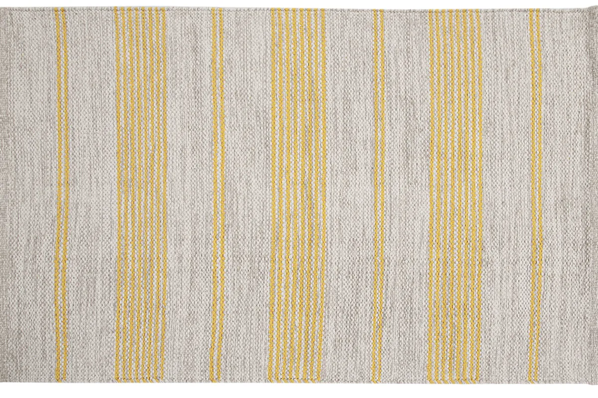 Miliboo Teppich / Bettvorleger rechteckig beige mit gelben Streifen 50 x 80 cm CABOURG* Teppiche|Alle Dekoration