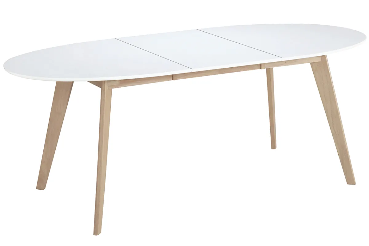 Miliboo Tisch ausziehbar oval Weiß und helles Holz L150-200 LEENA* Ausziehtische