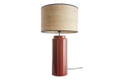 Miliboo Tischleuchte aus emaillierter Keramik in Terracotta mit Lampenschirm aus naturfarbenem Bast H64 cm MAJES* Tischlampe|Tischlampe