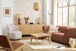 Miliboo Tischleuchte aus emaillierter Keramik in Terracotta mit Lampenschirm aus naturfarbenem Bast H64 cm MAJES* Tischlampe|Tischlampe