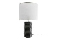 Miliboo Tischleuchte aus emaillierter Keramik in Schwarz mit écrufarbenem Lampenschirm H53 cm BERRO* Tischlampe|Tischlampe