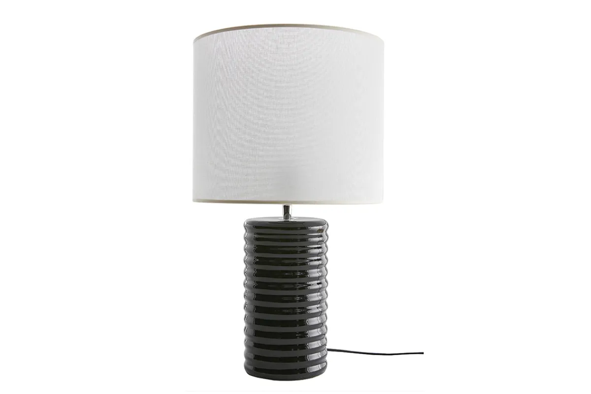 Miliboo Tischleuchte aus emaillierter Keramik in Schwarz mit écrufarbenem Lampenschirm H53 cm BERRO* Tischlampe|Tischlampe