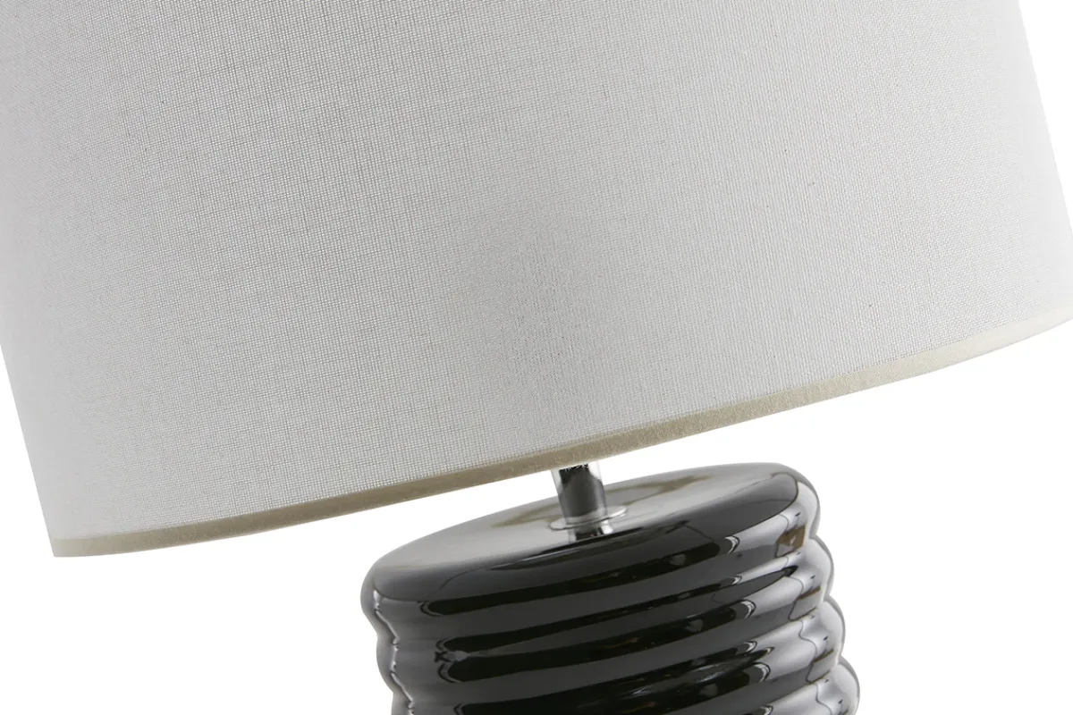 Miliboo Tischleuchte aus emaillierter Keramik in Schwarz mit écrufarbenem Lampenschirm H53 cm BERRO* Tischlampe|Tischlampe