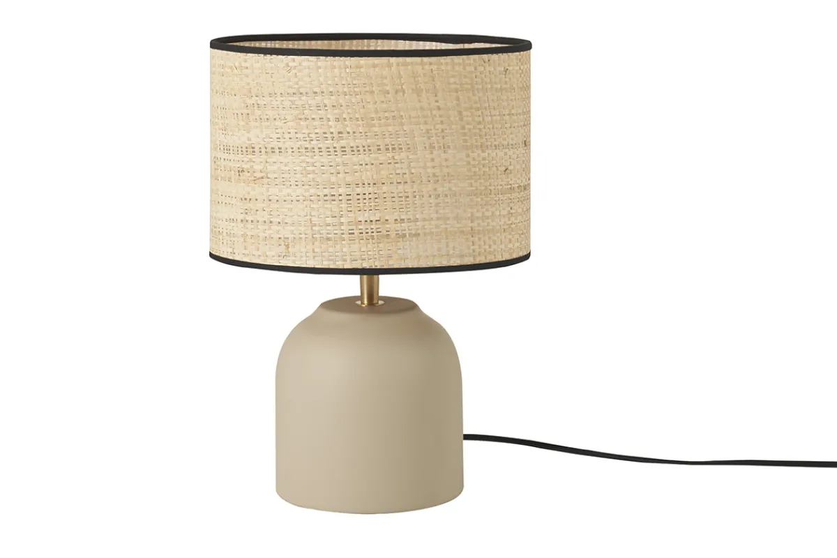Miliboo Tischleuchte aus emaillierter Keramik in Taupe mit Lampenschirm aus Bast H35 cm ROCHA* Tischlampe|Tischlampe