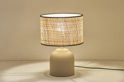 Miliboo Tischleuchte aus emaillierter Keramik in Taupe mit Lampenschirm aus Bast H35 cm ROCHA* Tischlampe|Tischlampe