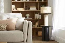 Miliboo Tischleuchte aus emaillierter Keramik in Beige mit Lampenschirm aus Bast MAJES* Tischlampe|Tischlampe