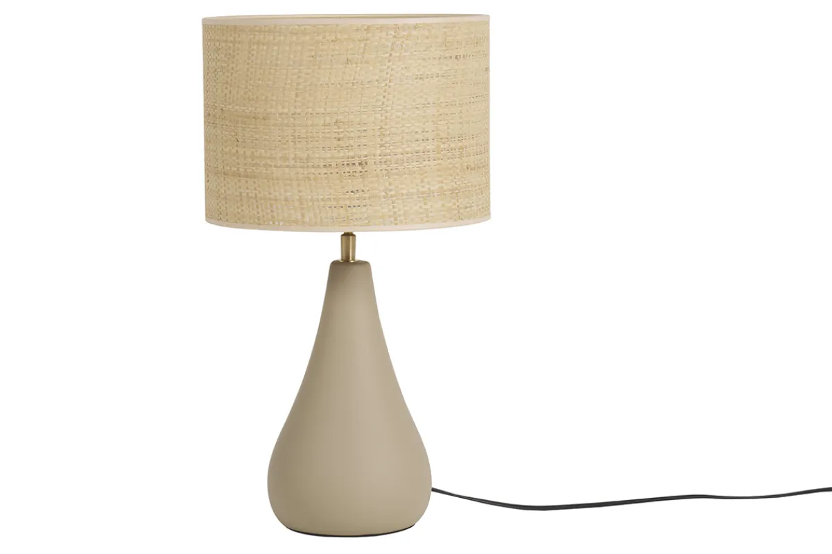 Miliboo Tischleuchte aus emaillierter Keramik in Taupe mit Lampenschirm aus Bast H49 cm PYRUS* Tischlampe|Tischlampe