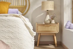 Miliboo Tischleuchte aus emaillierter Keramik in Taupe mit Lampenschirm aus Bast H49 cm PYRUS* Tischlampe|Tischlampe