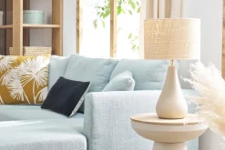 Miliboo Tischleuchte aus emaillierter Keramik in Taupe mit Lampenschirm aus Bast H49 cm PYRUS* Tischlampe|Tischlampe
