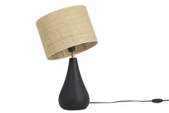Miliboo Tischleuchte aus emaillierter Keramik in Schwarz mit Lampenschirm aus Bast H49 cm PYRUS* Tischlampe|Tischlampe
