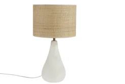 Miliboo Tischleuchte aus Keramik mit Steineffekt in Weiß und Lampenschirm aus Bast H49 cm PYRUS* Tischlampe|Tischlampe