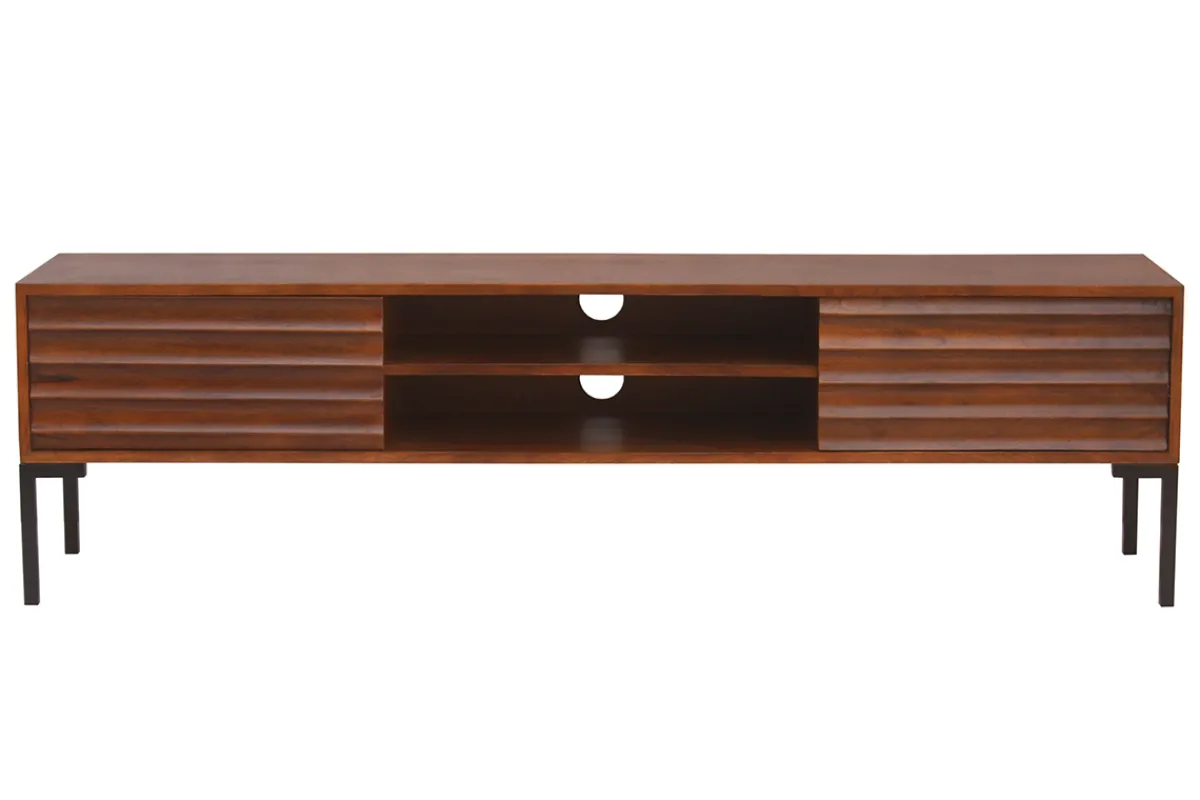Miliboo TV-Möbel aus dunklem, massivem Mangoholz und schwarzem Metall 2 Türen B160 cm ONDA* Tv-lowboards