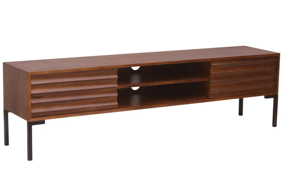 Miliboo TV-Möbel aus dunklem, massivem Mangoholz und schwarzem Metall 2 Türen B160 cm ONDA* Tv-lowboards
