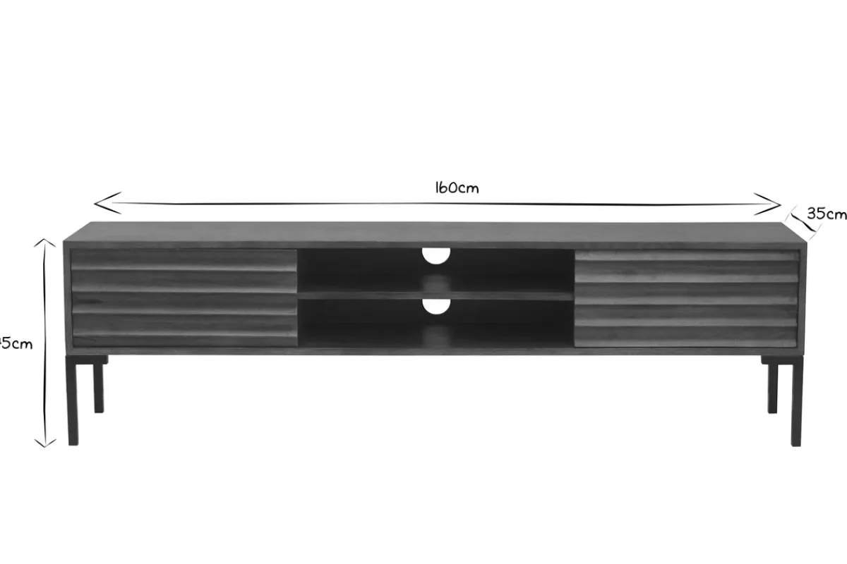 Miliboo TV-Möbel aus dunklem, massivem Mangoholz und schwarzem Metall 2 Türen B160 cm ONDA* Tv-lowboards