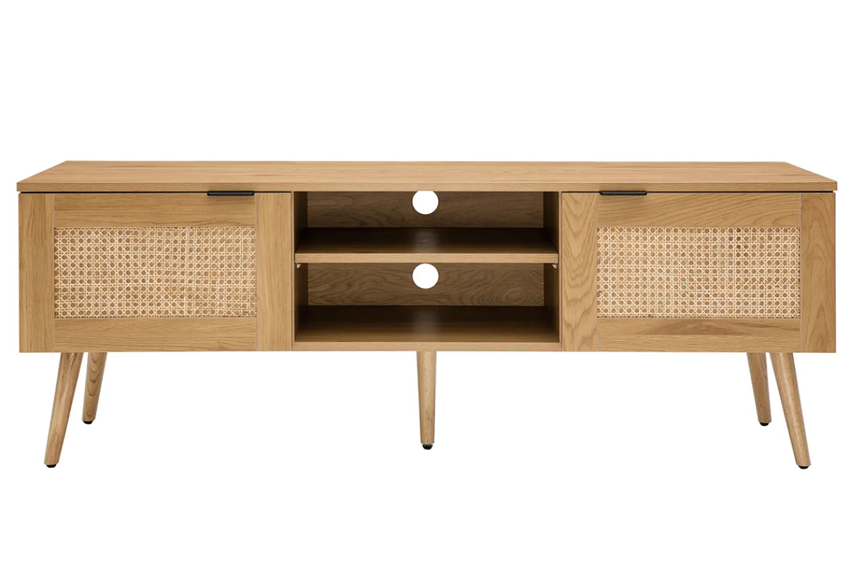 Miliboo TV-Möbel aus hellem Holz, Rattangeflecht und schwarzem Metall L140cm MANILLE* Tv-lowboards