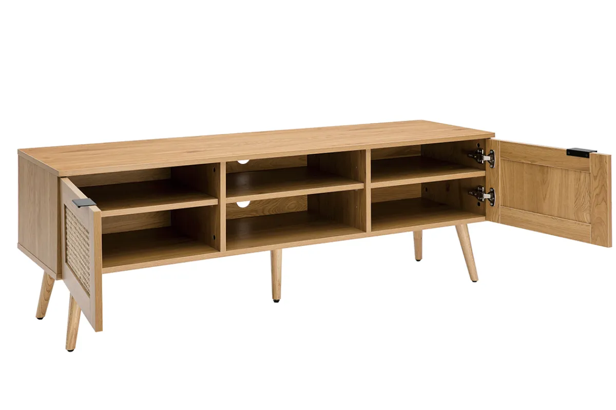 Miliboo TV-Möbel aus hellem Holz, Rattangeflecht und schwarzem Metall L140cm MANILLE* Tv-lowboards