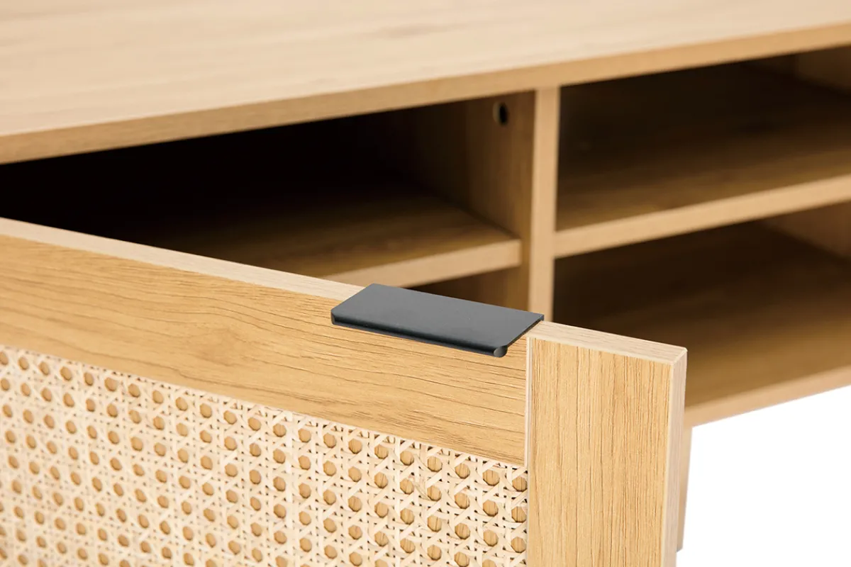 Miliboo TV-Möbel aus hellem Holz, Rattangeflecht und schwarzem Metall L140cm MANILLE* Tv-lowboards