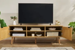 Miliboo TV-Möbel aus hellem Holz, Rattangeflecht und schwarzem Metall L140cm MANILLE* Tv-lowboards