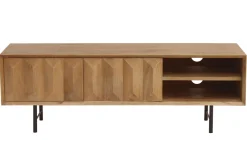 Miliboo TV-Möbel aus hellem massivem Mangoholz mit Relief und schwarzem Metall B120 cm AGRA* Tv-lowboards