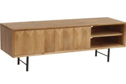 Miliboo TV-Möbel aus hellem massivem Mangoholz mit Relief und schwarzem Metall B120 cm AGRA* Tv-lowboards