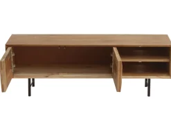 Miliboo TV-Möbel aus hellem massivem Mangoholz mit Relief und schwarzem Metall B120 cm AGRA* Tv-lowboards