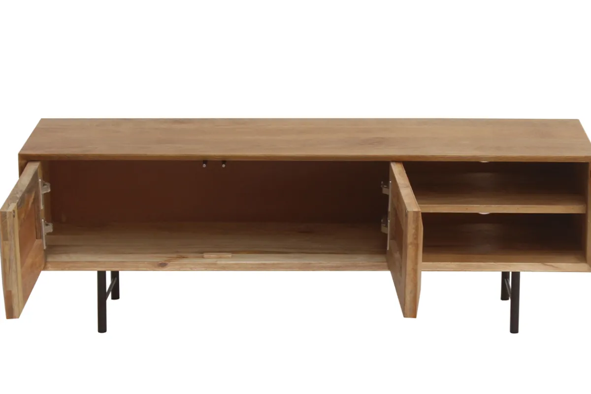 Miliboo TV-Möbel aus hellem massivem Mangoholz mit Relief und schwarzem Metall B120 cm AGRA* Tv-lowboards