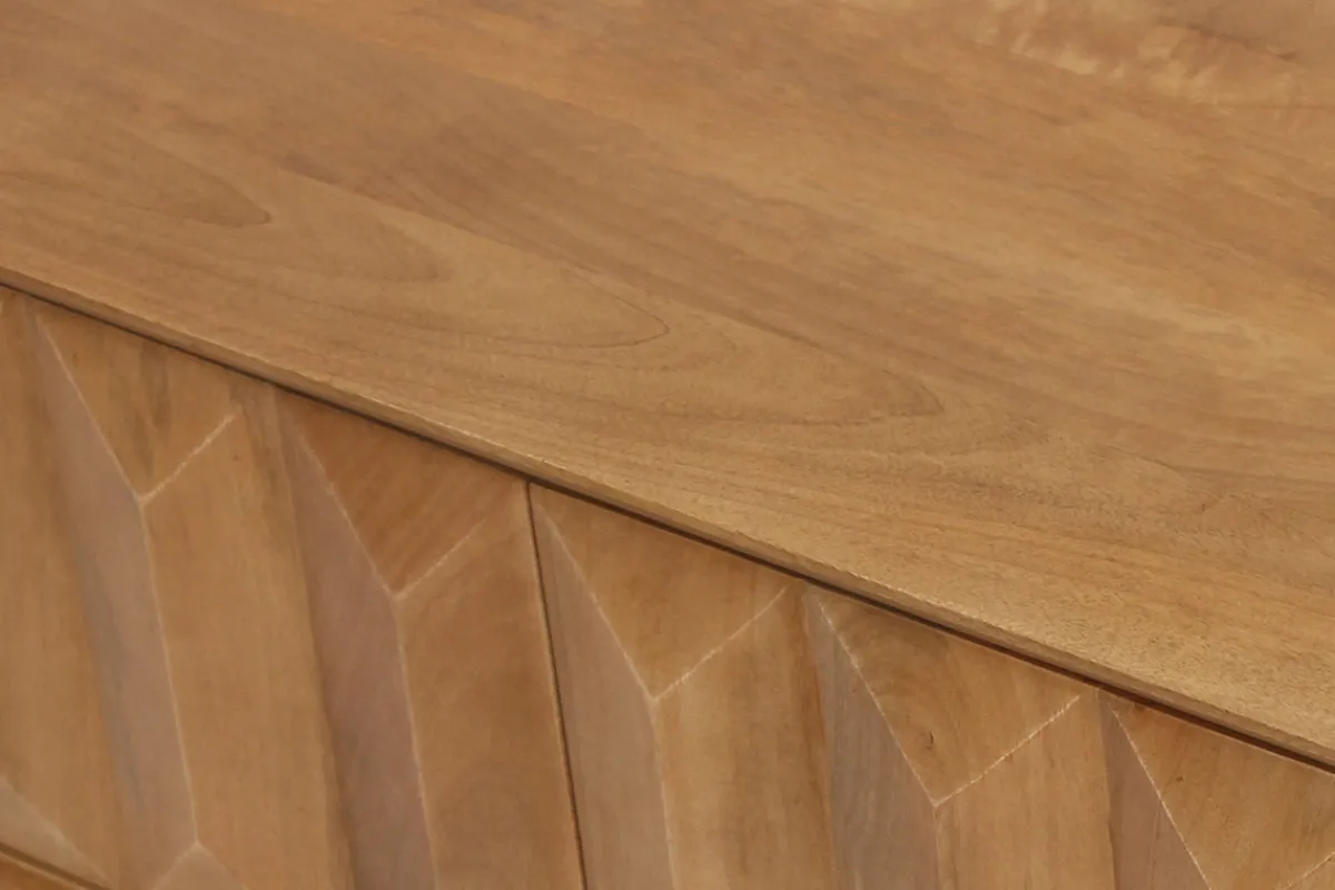 Miliboo TV-Möbel aus hellem massivem Mangoholz mit Relief und schwarzem Metall B120 cm AGRA* Tv-lowboards