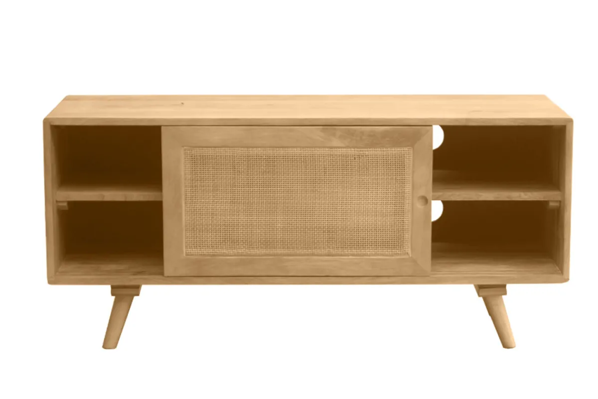 Miliboo TV-Möbel aus massivem Mangoholz und Rattan-Rohrgeflecht B110 cm ACANGE* Tv-lowboards