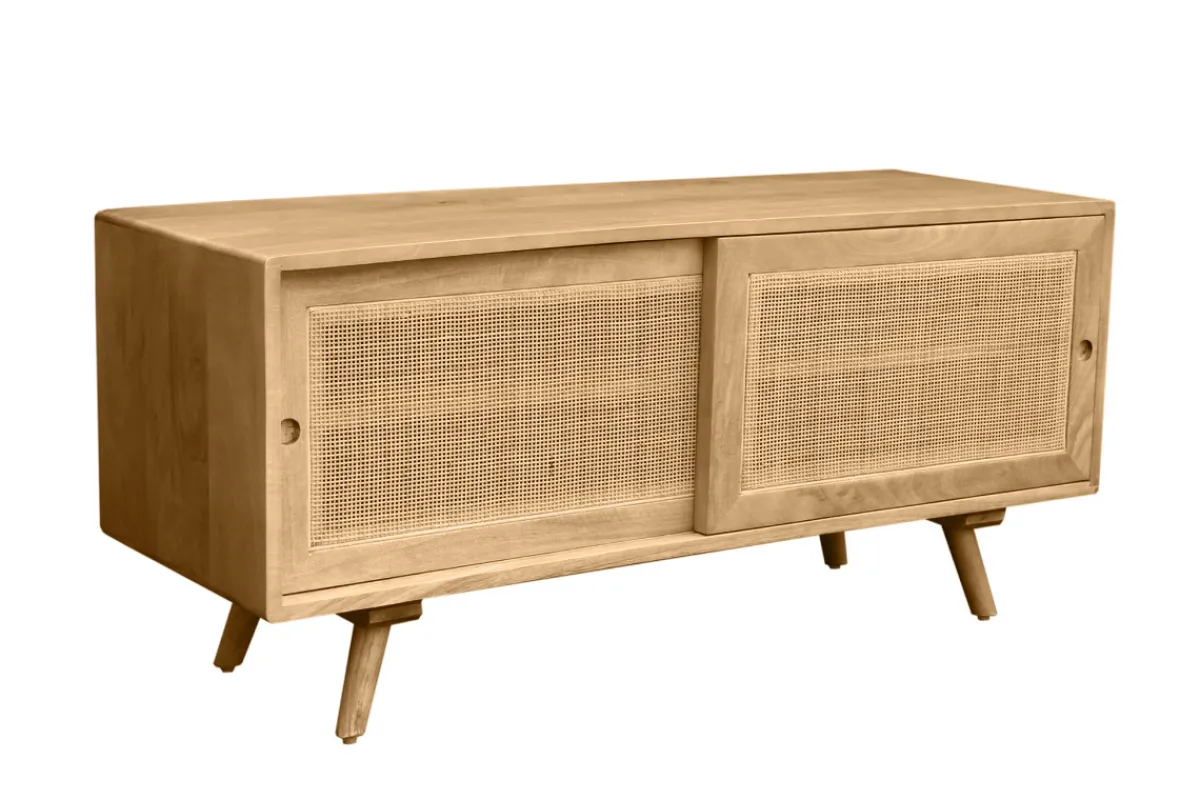 Miliboo TV-Möbel aus massivem Mangoholz und Rattan-Rohrgeflecht B110 cm ACANGE* Tv-lowboards