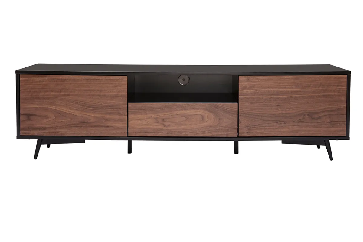 Miliboo TV-Möbel mattschwarz Walnussfurnier mit 2 Türen und 1 Schublade B160 cm MERMOZ* Tv-lowboards
