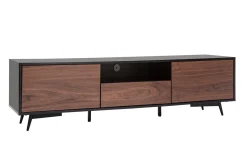 Miliboo TV-Möbel mattschwarz Walnussfurnier mit 2 Türen und 1 Schublade B160 cm MERMOZ* Tv-lowboards