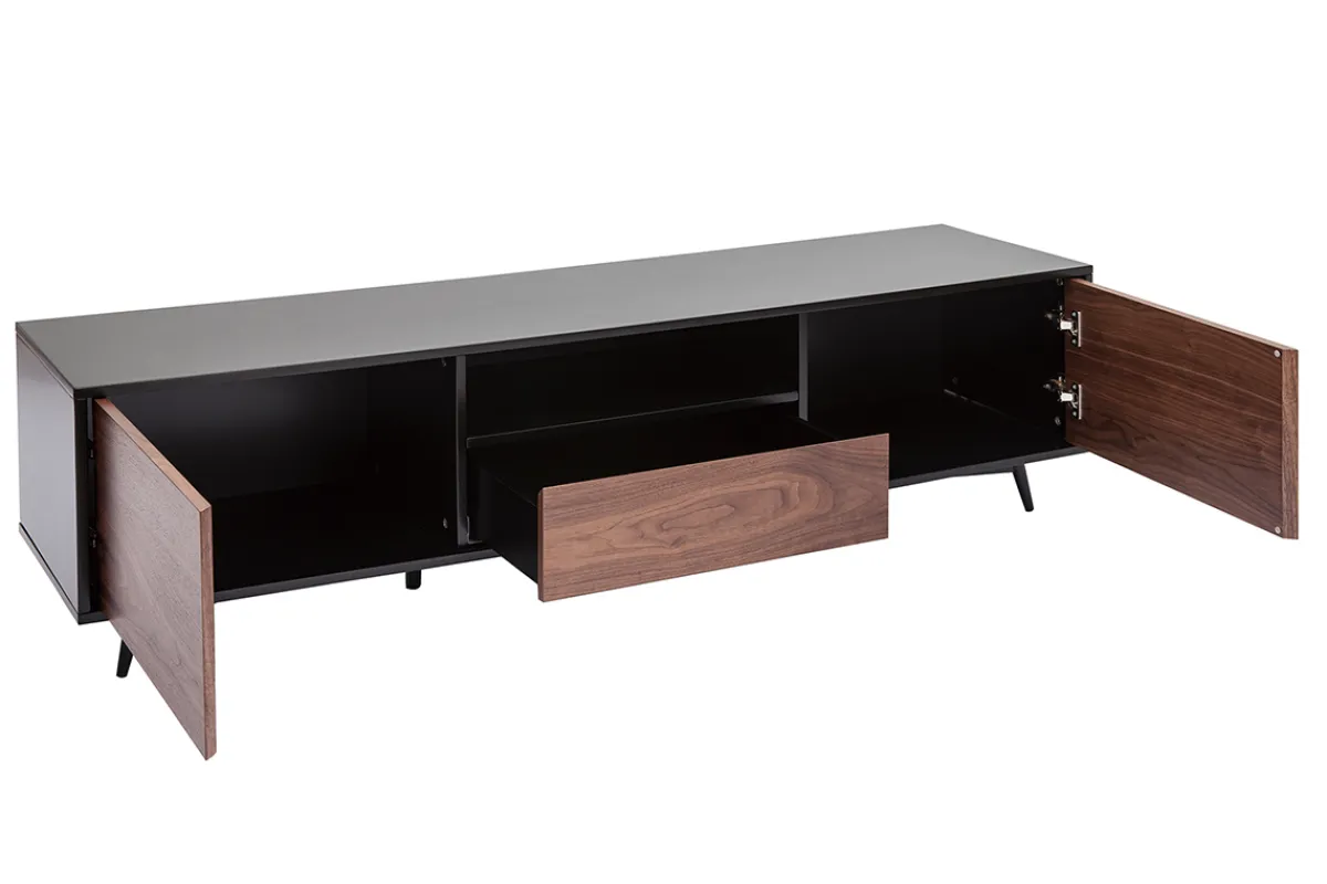Miliboo TV-Möbel mattschwarz Walnussfurnier mit 2 Türen und 1 Schublade B160 cm MERMOZ* Tv-lowboards