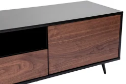 Miliboo TV-Möbel mattschwarz Walnussfurnier mit 2 Türen und 1 Schublade B160 cm MERMOZ* Tv-lowboards