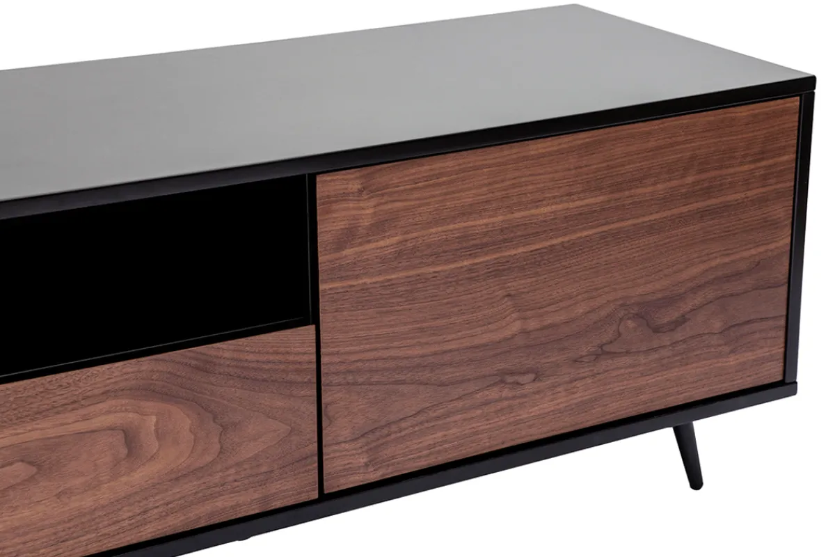 Miliboo TV-Möbel mattschwarz Walnussfurnier mit 2 Türen und 1 Schublade B160 cm MERMOZ* Tv-lowboards