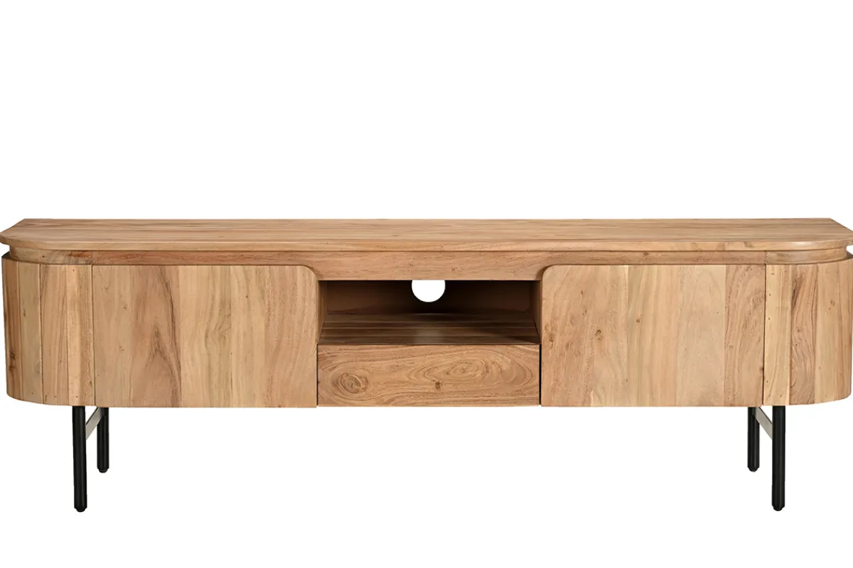 Miliboo TV-Möbel mit Ablagefächern aus Massivholz und schwarzem Metall B160 cm NAPOLI* Tv-lowboards