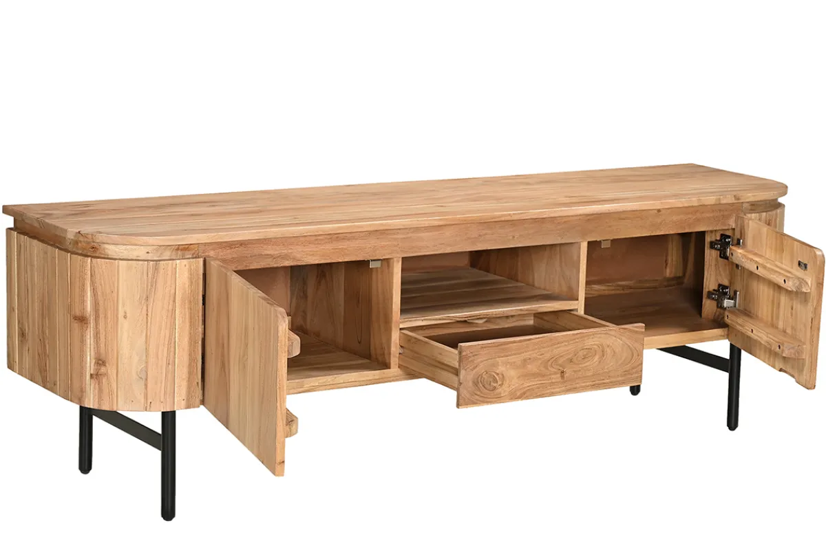 Miliboo TV-Möbel mit Ablagefächern aus Massivholz und schwarzem Metall B160 cm NAPOLI* Tv-lowboards